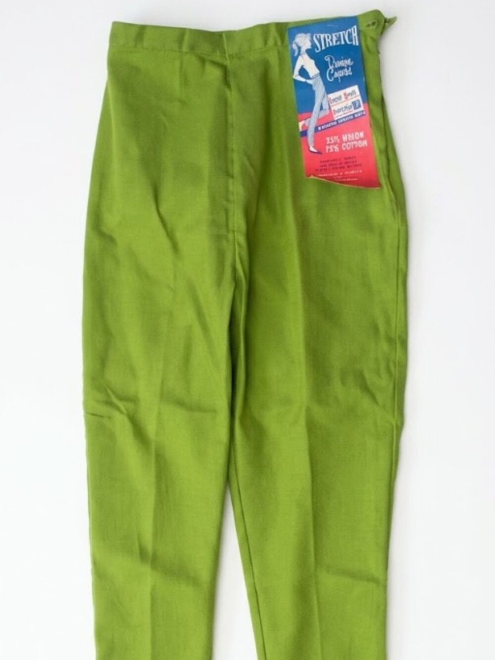 DEADSTOCK Vintage 1950’s High Rise Side Zip Jeans Cigarette Pants Olive Lime 26"